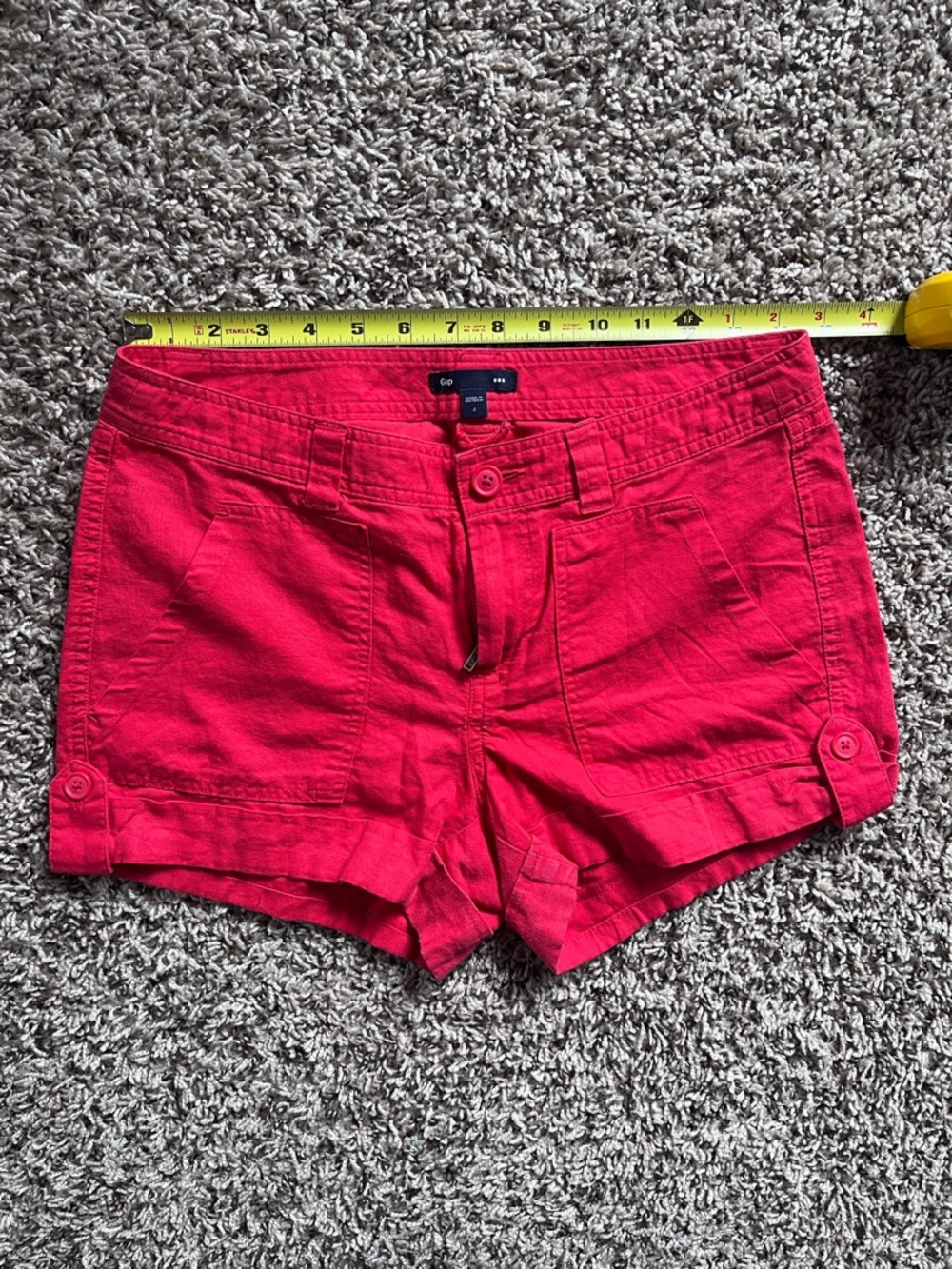 GAP Women Red Linen Cotton Blend Utility Shorts Size 2‎ Pocket Button Detail